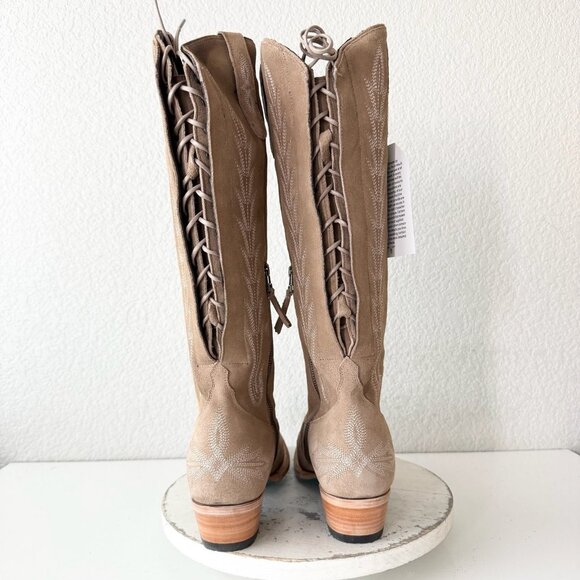 Lane LEXINGTON Knee High Womens Cowboy Boots 12 Latte Suede Western Cowgirl Tall - Picture 3 of 11